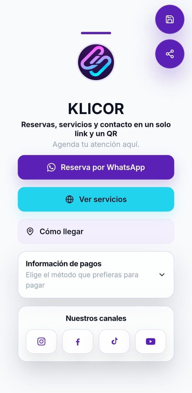 Vista de Klicor en un celular